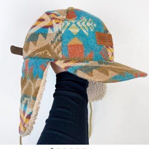 Pendleton Timberline Wool Cap Fur Lined Ear Flaps Blue Hat Unisex